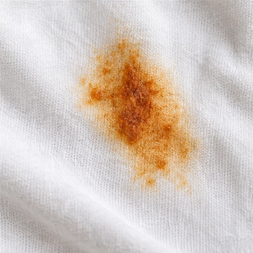 Fotografia ilustrativa de mancha de ferrugem em tecido.