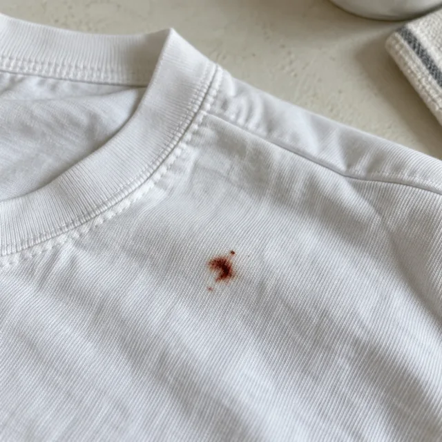 Fotografia ilustrativa de mancha de sangue em tecido.